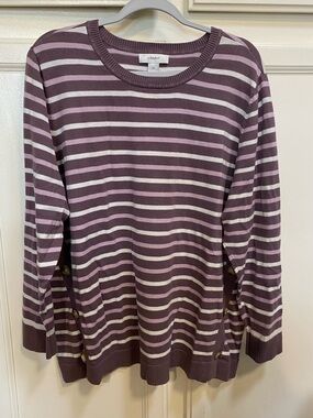 CJ Banks Purple and White Striped Knit Top